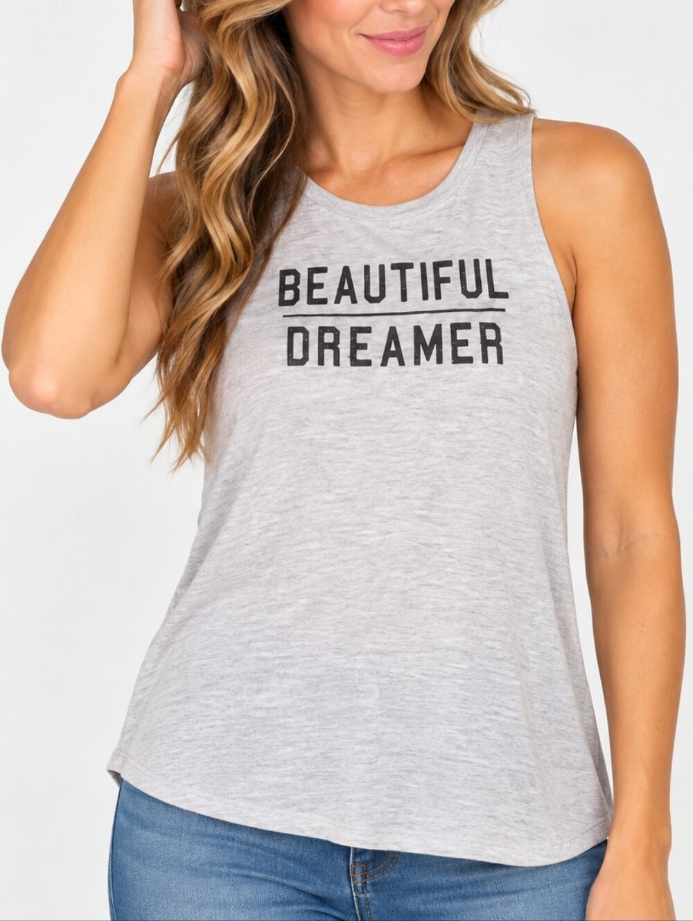 MODERNLUX | Women’s Heather Gray Beautiful Dreamer Graphic Tank Top Size M